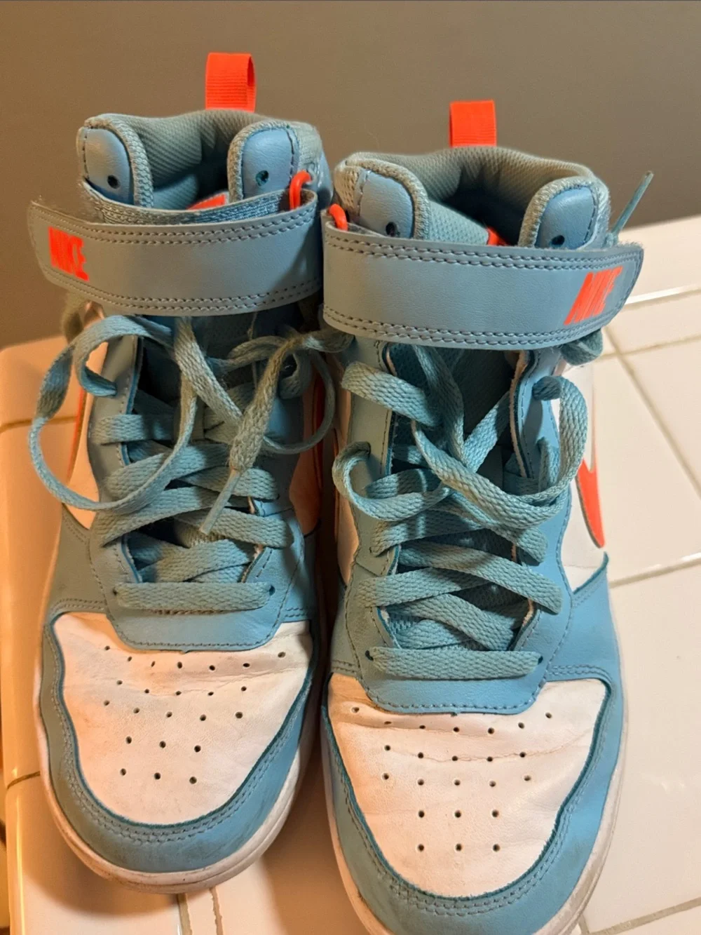 Nike Kids High-Top Sneakers in Sky Blue and Bright Orange
